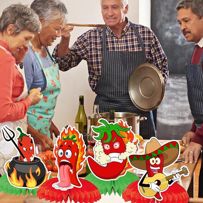 12 PCS Chili Cook Off Honeycomb Centerpieces, Chili Birthday Party Decorations Chili Pepper Table Centerpieces Decorations for Chili Festival Party Supplies