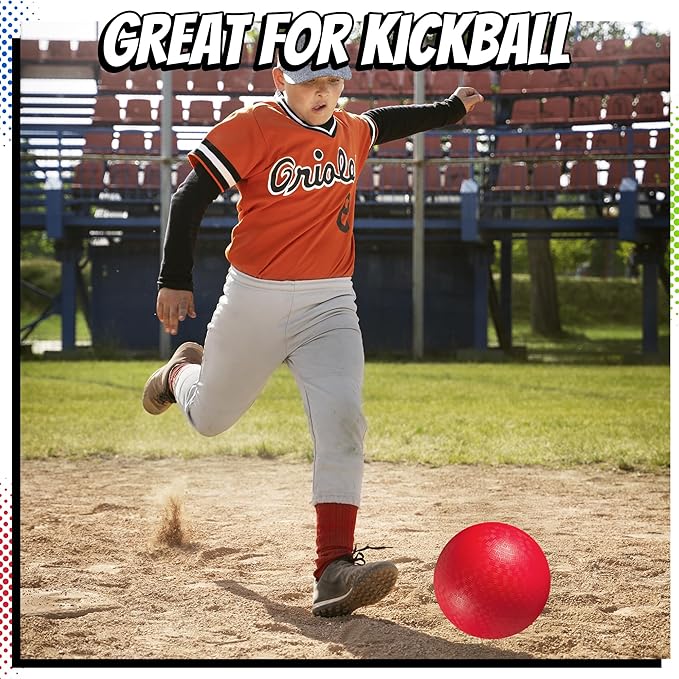 8.5 Inch Playground Balls Dodgeballs for Kids & Adults - (Pack of 6) Inflatable Rubber Indoor Outdoor Bouncy, Kickballs, Four Square and Handballs for School, Gym, Recess and More with Ball Pump