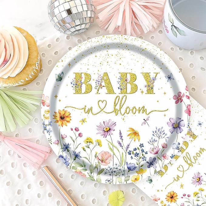 Wildflower Plates and Napkins Party Supplies - 350PCS Spring Floral Paper Plates Baby Shower Birthday Decorations Disposable Tableware Sets for Spring Summer Picnic Wedding Tea Party, Serve 50 Guests