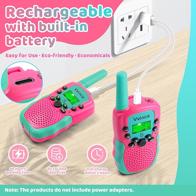 Vvinca Walkie Talkies for Kids 4 Pack - Toys for Boys Girls Age 3-12， Including Dinosaur Walkie Talkies 2 Pack, Rechargeable Walkie Talkie 2 Pack, Kids Toys for Christmas、Birthday Gifts for Toddlers
