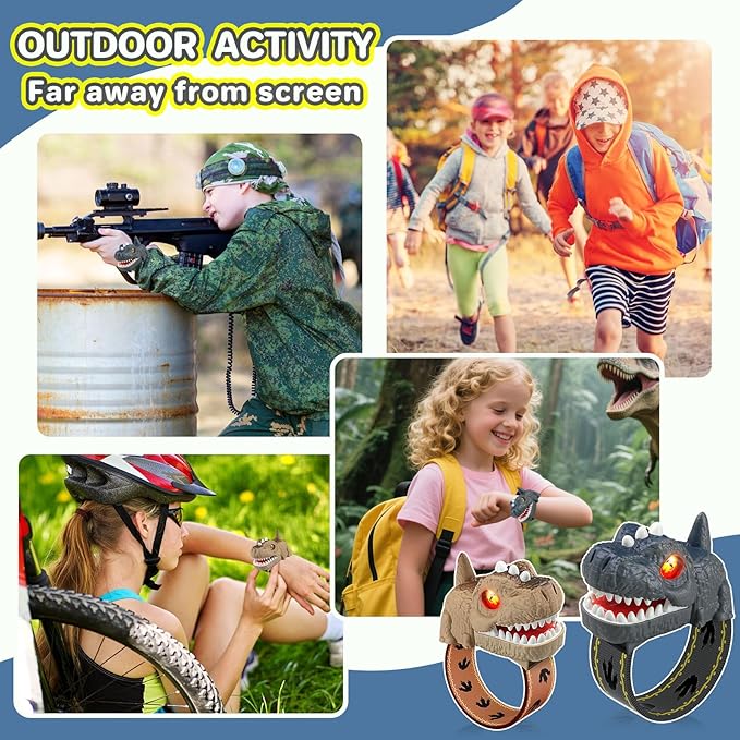 Dinosaur Walkie Talkies for Kids, Dinosaur Toys, Rechargeable Wrist Walkie Talkie with Flashlight, Outdoor Adventure Camping Gear, T-Rex Dino Toy Birthday Gifts for Boys Girls 3-12 Years Old