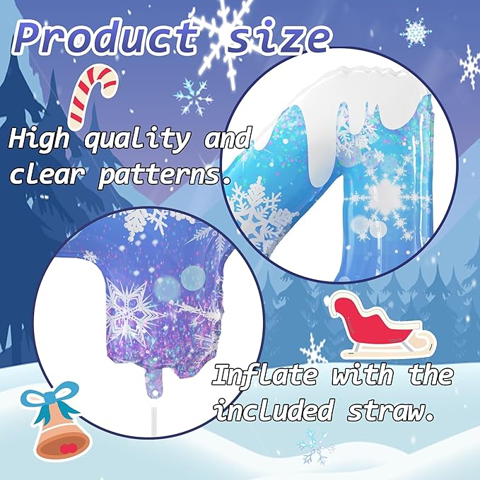 40 Inch Frozen Balloons Number 4 Birthday Balloons Decorations for Girls Birthday Snowflake Themed Party Supplies Winter Party Decorations (Blue Snowflake, number 4)
