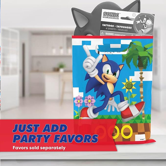 Unique Sonic Party Bags | 24 ct | Sonic Goodie Bags for Sonic Party Favors | Sonic Birthday Party Decorations | Includes Sticker for Birthday Child