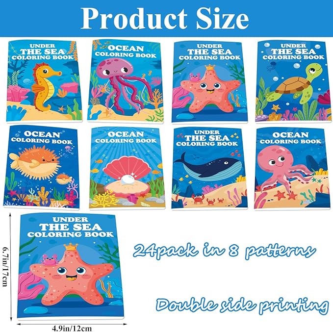 Lyosehy 24PCS Under The Sea Mini Coloring Books Under The Sea Theme Party Favors Ocean Creatures Coloring Books in Bulk for Kids Under The Sea Theme Birthday Party Drawing Book Craft Supplies