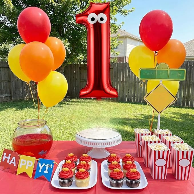 Red Monster Number 1 Balloons 40 Inch Red Monster Theme Birthday Party Decorations Large Foil Balloons for Cartoon Birthday Party Backdrop Celebration Supplies