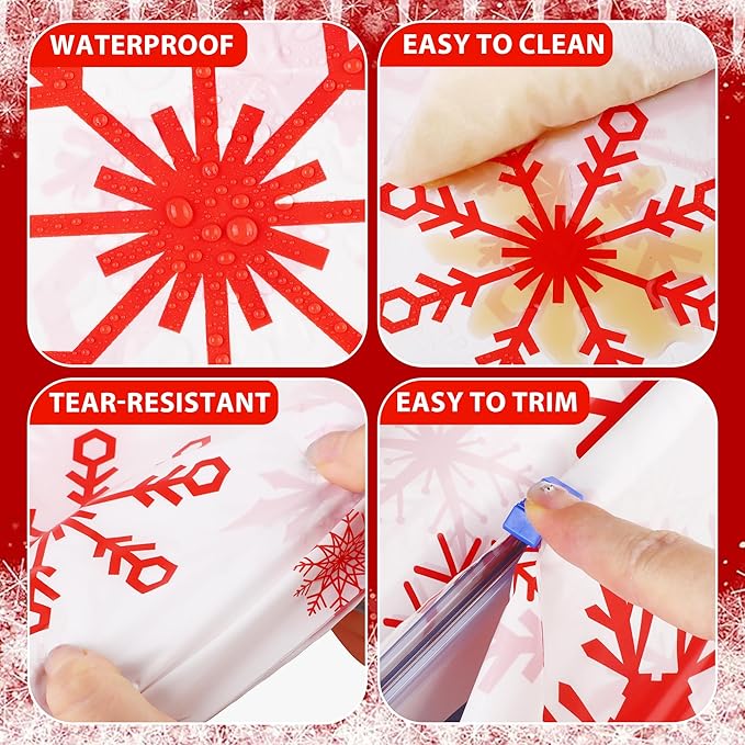 Kochorie 100 Ft x 54 Inch Red Snowflake Tablecloth Roll with Cutter Box Christmas Themed Snowflake Printed Cut to Size Table Cover Disposable Winter Backdrop for Frozen Birthday Party Supplies
