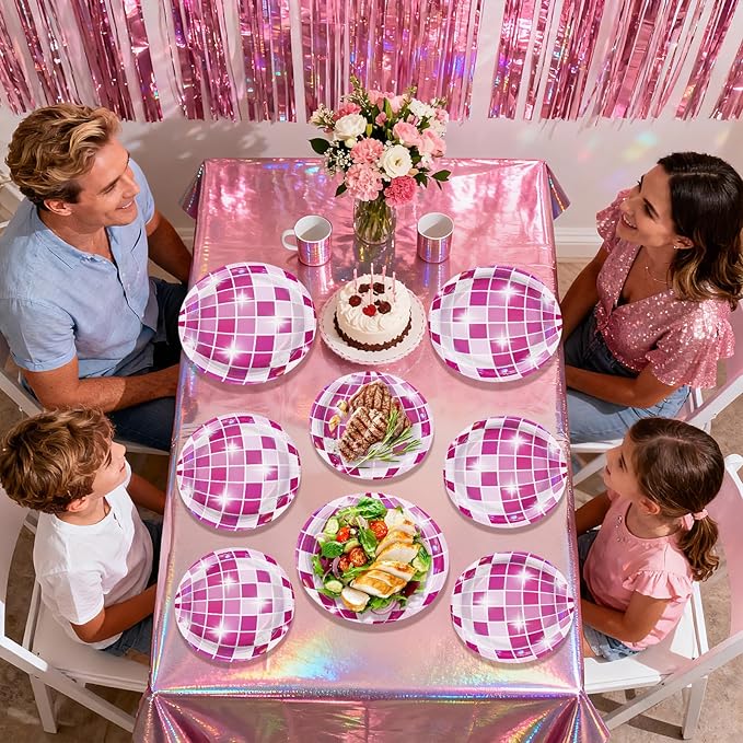 96Pcs Disco Ball Party Decorations Hot Pink Disco Ball Cowgirl Plates and Napkins Sets Iridescent Cowgirl Decorations for Wedding Sprinkle Bachelorette 70s Disco Party Supplies Serves 24