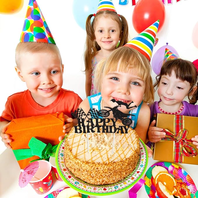 Zonon 20 Pieces Dirt Bike Birthday Decoration Dirt Bike Party Supplies Banner Cake Cupcake Topper for Motocross Themed Birthday Party Man or Boy Riding Room Wall Decoration (Classic Style)