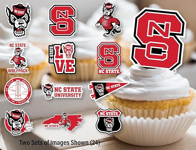 NC State Cupcake Topper Party Supplies for North Carolina Football, Birthday, Graduation Party Decorations (24 Pieces) (NC State Wolfpack)