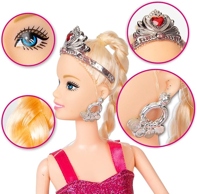 Princess Doll with Little Mermaid & Pink Dolphin Playset, Blonde Hair Dolls Toys with Accessories, Gift for 3 to 7 Year Old Girls