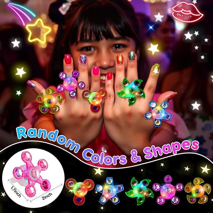24PCS LED Light Up Fidget Spinner Rings Glow Party Favors Bulk for Kids 4-8 8-12 Easter Egg Fillers Goodie Treat Bags Stuffers Pinata Carnival Prizes Classroom Treasure Box Toys Birthday Return Gifts