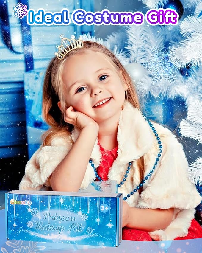 Frozen Toys for Girls-Princess Dress Up Set, 3 Lighting Mode Princess Cape, Music & Light Up Wand, Kids Makeup Kit, Wig, Mask, Gloves, Dress-up Accessories for Princess Cosplay Costume for Girl Age 3+