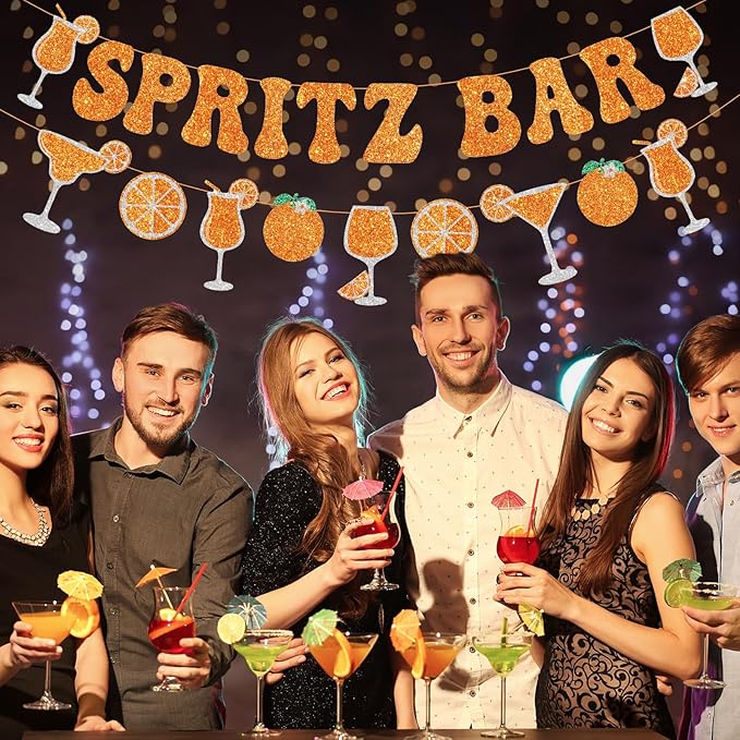 Maitys Spritz Bar Banner Margarita Party Decoration Orange Citrus Cocktail Garland Lemon Citrus Birthday Party Decor Glitter Letter for Bridal Shower Bachelorette Wedding Supplies