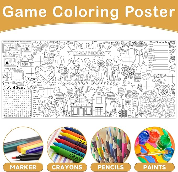 Family Reunion Giant Coloring Poster for Large Coloring Tablecloth Big Paper Sheets Page Theme Table Cloth DIY Activity Game Art Crafts Mat Wall Home Party Decoration Supplies