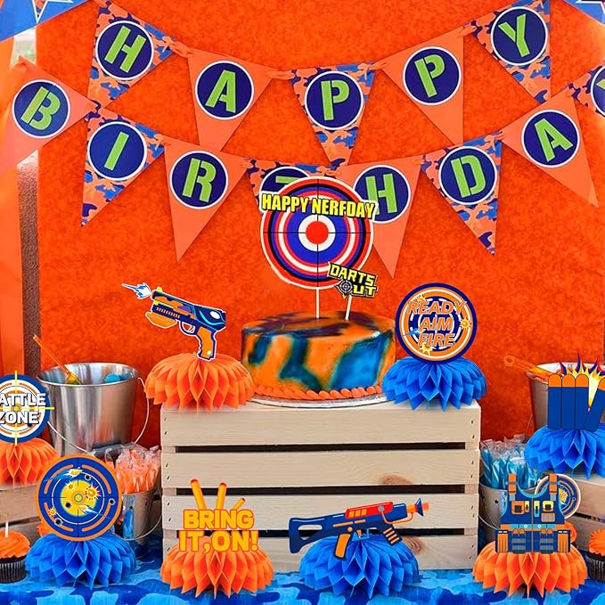 Dart War Gun Party Honeycomb Centerpieces, 9pcs Dart War Centerpiece for Table, Dart War Birthday Honeycomb Centerpieces, Dart Battle Honeycomb Centerpieces for Dart War Birthday Party Decorations