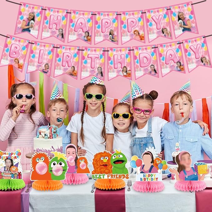 Rachel Girls Party Decorations Honeycomb Centerpiece, 7 Pieces English Teacher Theme 3D Double Side Cake Toppers Table Centerpieces, Photo Backdrop for Fans Birthday Party Decorations