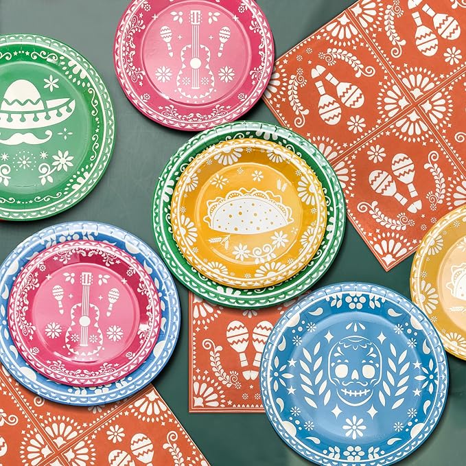 180PCS Mexican Fiesta Party Supplies - Serve 60, Cinco De Mayo & Mexican Fiesta Taco Birthday Party Decorations, Includes Dinner Plates, Dessert Plates, Napkins
