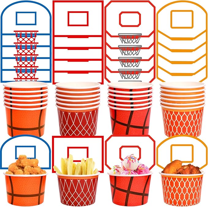 WorldBazaar Basketball Party Supplies Kids 24 Sets Basketball Hoop Snack Cups Paper Snacks Bowl Disposable Ice Cream Bowls Basketball Party Decorations