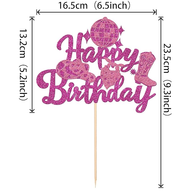 1 PCS Cowgirl Happy Birthday Cake Topper Glitter Western Cowgirl Birthday Cake Pick Hat Boot Disco Cowgirl Cake Decorations for Western Cowgirl Rodeo Theme Girls Birthday Party Supplies Rose Red