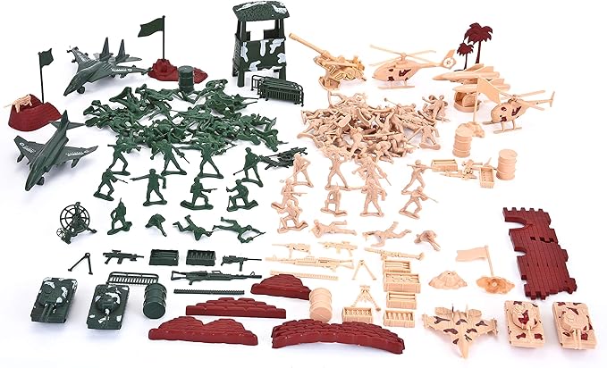 JOYIN 164 Piece Military Soldier Playset Army Men Play Bucket Army Action Figures Battle Group Deluxe Military Playset, Aircrafts, Helicopters, Tanks with Bucket, Easter Basket Stuffers