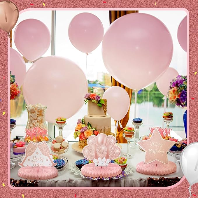 Yexiya 8 Pcs Pink Birthday Centerpiece Table Decoration, Happy Birthday Honeycomb Centerpieces Honeycomb Table Toppers for Men Women Party Supplies
