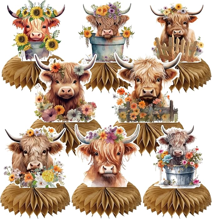 Highland Cow Party Decorations, Highland Cow Birthday Party Table Decorations, Chic Flower Honeycomb Centerpiece Farm Baby Shower Decor Supplies