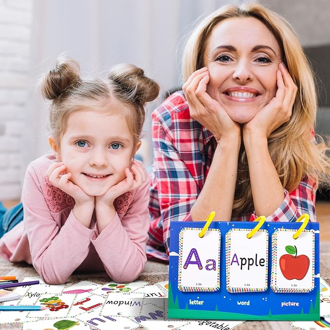 78Pcs Educational Flashcards Alphabets Vocabulary Learning Cards with Parent Interaction Guide for Preschool Educational Word Cards