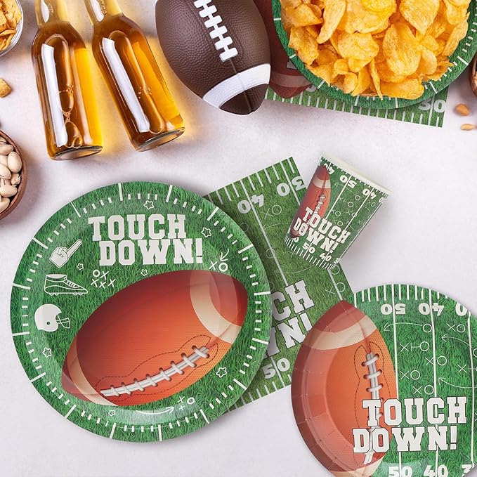 96Pcs Football Paper Plates and Napkins and Cups - Football Sport Party Supplies Kids Birthday Party Decorations Celebratory Banquet Touch Down, Serves 24