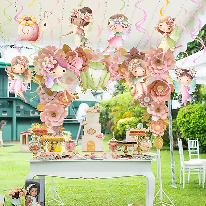Fairy Hanging Swirls Fairy First Birthday Decorations 20Pcs Fairy Party Ceiling Streamer for Fairy Birthday Party Supplies Flower Fairy Baby Shower Supplies