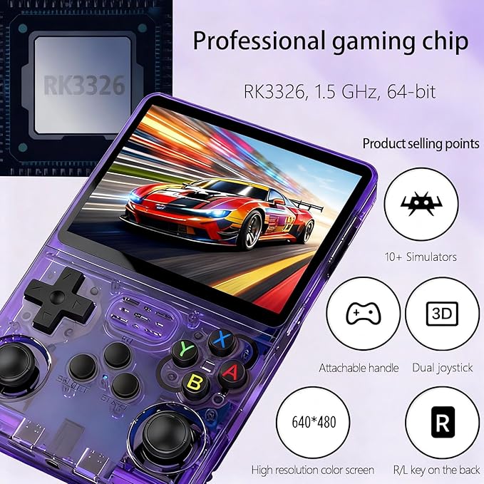 Retro Handheld Game Console R36S, 3.5-Inch HD IPS Screen 3200mAh Battery, 128G Built-in 20000+ Games 20+ Emulators, HDMI TV Output for Classic Game Play (Transparent Black +128G)