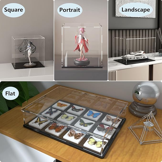 Acrylic Display Case for Collectibles and Toys, Versatile Clear Acrylic Display Box with Black Base for Action Figures and Souvenirs, 8-inch