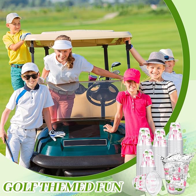 Qinyoung 50 Pcs Masters Golf Ball Party Supplies Bulk Clear Plastic Cups 12oz Disposable Let's Par-tee for Home Sports Golf Themed Birthday Bachelor Party Supplies Favors (Pink)