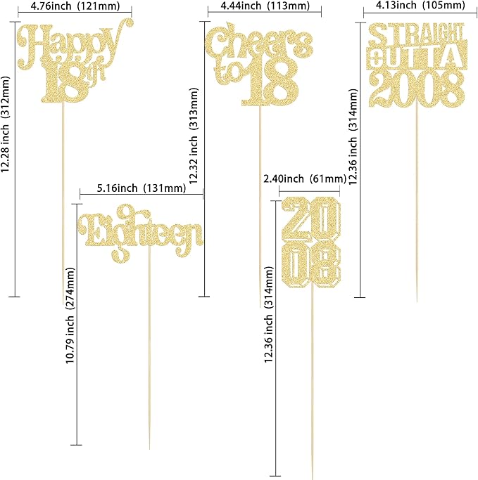 Gyufise 15Pcs Happy 18th Birthday Centerpiece Sticks Eighteen Straight Outta 2008 Table Flower Centerpieces Sticks for Cheers to 18th Birthday Party Supplies Gold