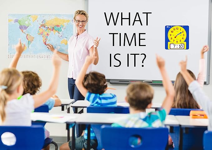 Large Dry Erase Magnetic Teaching Demonstration Clock, Kids Telling Time Learning Clock for Analog and Digital Time, Labelled Minute & Hour Hands, for School Classrooms & Homeschool Supplies