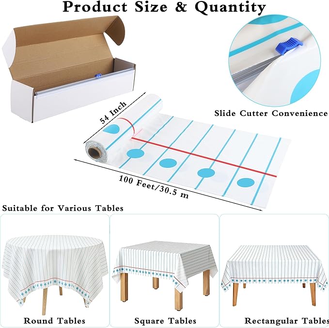 Kochorie Back to School Notebook Tablecloth Roll 54 Inch X 100 Feet Plastic Disposable Table Cover with Slide Cutter Welcome Back to School Waterproof Tablecloth for First Day of Classroom Graduation