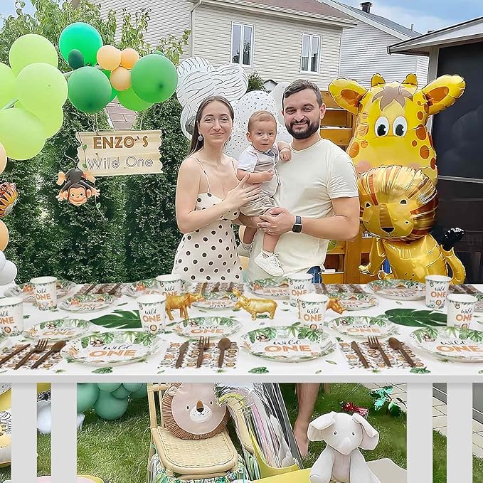 175 Pcs Wild One Birthday Decorations Plates Set 25 Guests, Safari Jungle Baby Shower Theme Paper Plates Napkins Cups Cutlery Set Boys First 1st Party Supplies