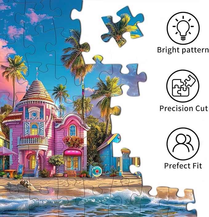 Jigsaw Puzzles for Adults 1000 Pieces, Interlock Perfectly Letter on Back No Dust, Home Decor Birthday Party Gift Toy for Men Women Elders Seniors, 1:1 Poster-Romantic Beach