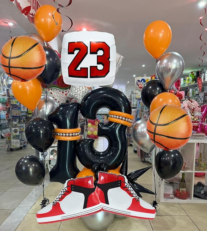 Basketball balloons sports party supplies basketball shoes balloon basketball snesker shoes balloon for men teen boys birthday party decoration