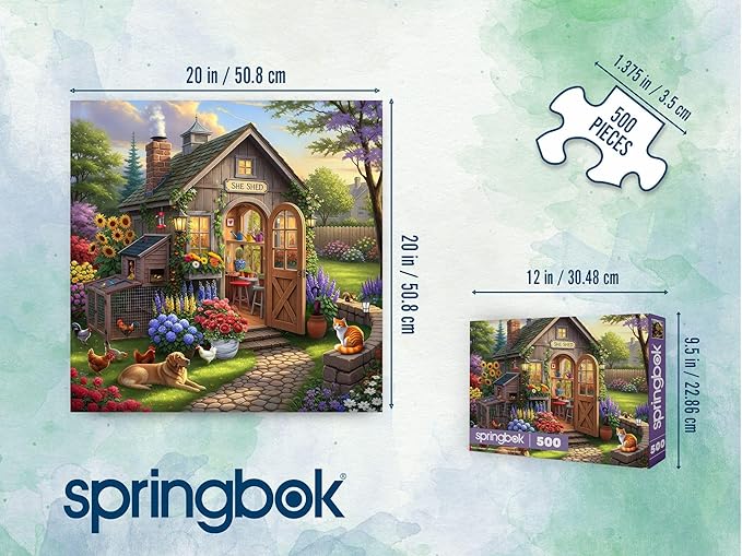 Springbok The Garden Shed 500 Piece Square Jigsaw Puzzle for Adults - Poster Now Included - Garden and Floral - Unique Cut Pieces - Made in USA
