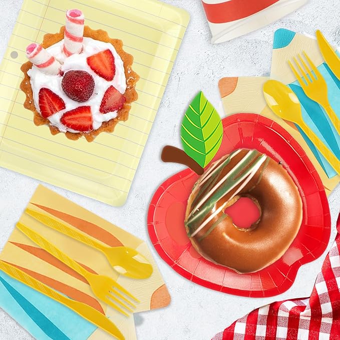 OuMuaMua 177Pcs Back to School Party Plates Napkins Cups with Welcome Banners Supplies First Day of School Disposable Tableware Set for Preschool Kindergarten Graduation Party Table Decor, Serves 25