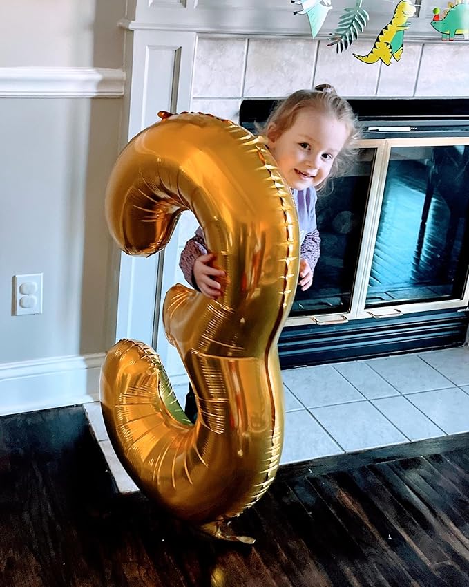 Gold Number 3 Balloon 40 Inch, 3rd Birthday Celebration Supplies for Girls Boys Women Men, 3 Balloon for Girls Boys Theme Party