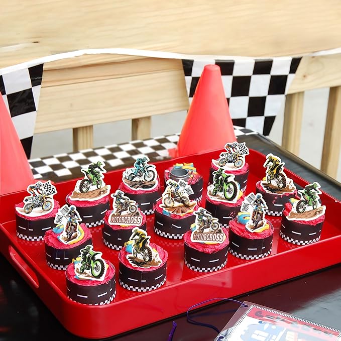 40pcs Edible Motorcycle Cupcake Toppers Motocross Dirt Bike Party Cupcake Toppers, Motorcycle Sport Theme Birthday Motocross Cake Decor