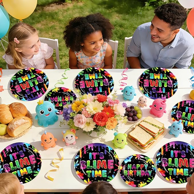 96Pcs Slime Birthday Party Supplies It's Slime Time Plates and Napkins Colorful Splash Splatter Theme Disposable Paper Tableware Set for Kids Boys Girls Birthday Party Decoration Serves 24