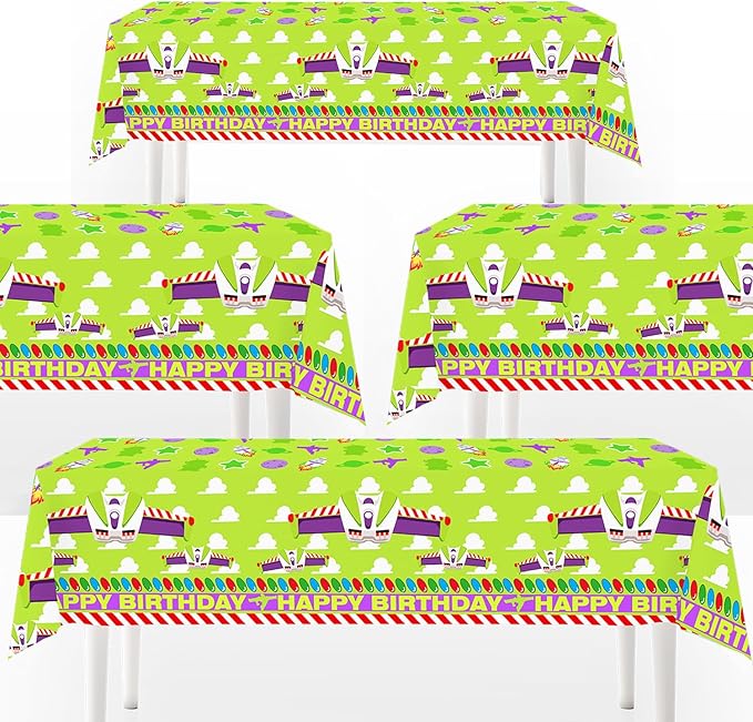 4ps Light Inspired Year Party Tablecloths Decorations Purple Sky and White Clouds Cow Cartoon Story Birthday Tablecover Party Supplies for Toy Game 1st 2nd 3rd 4th 10th Bday Decor (Purple Buz Year)