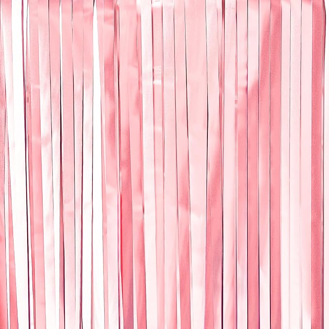 PartyWoo Pink Streamers Foil Fringe Curtain Backdrop 3pcs 8.2ft Pastel Baby Light Pink Tinsel Backdrop for Princess Girls Baby Shower Birthday Graduation Wedding Sweet Bow Party Decorations