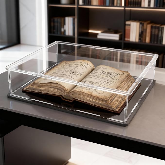 Display Case for Book & Stamps, Flat Acrylic Box for showcaseing Coins, Cards, Photos, Album, Jewellery, Books and Collectibles 14.5 (L) × 11 (W) × 4 (H) inch