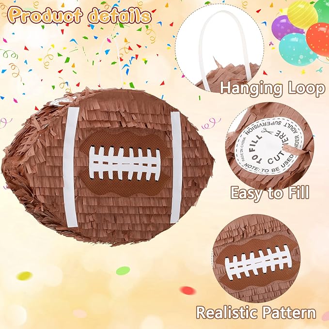 Sratte Kids Football Piñata for Birthday Decoration Football Piñata with Bat and Eye Mask for Boys Sports Birthday Party Supplies