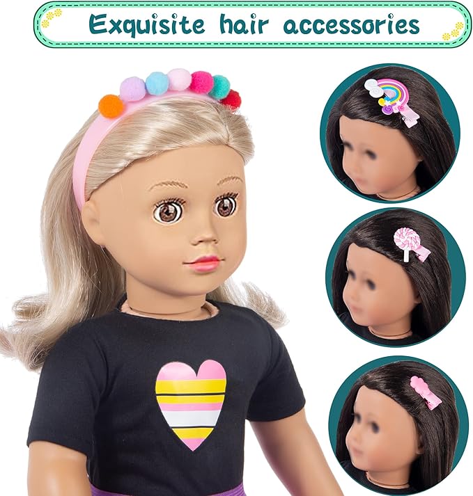 ebuddy 18 Inch Doll Clothes and Accessories Doll Travel Set with Suitcase Roller Skates School Supplies Playset Purple Unicorn Set Including Dress,Suitcase, Roller Skates,Hairpin,Hair Ring(No Doll)