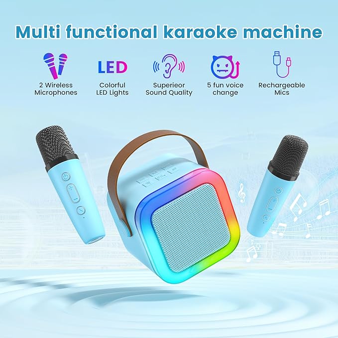 Mini Karaoke Machine for Kids,Portable Bluetooth Speaker with 2 Wireless Microphones,Toddler Music Player Toys,Easter Birthday Gifts for 3,4,5,6,7,8,9,10,11,12+Years Old Girls Boys