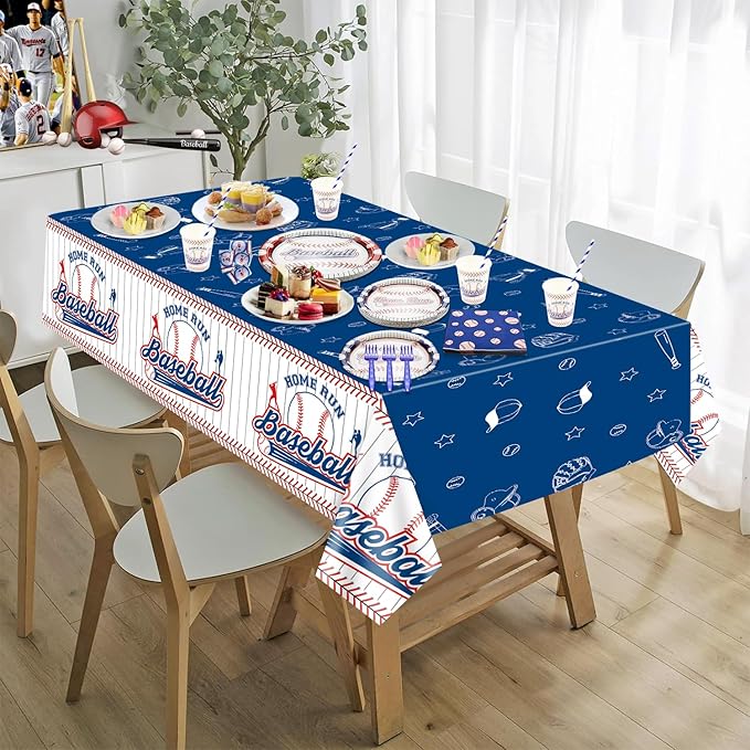 Baseball Party Decorations - 81Pcs Baseball Plates and Napkins Sets, Tablecloth, Blue Forks for Sports Fans Kid Adult Birthday Party Supplies, Serve 20